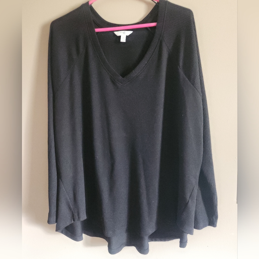 Terra & Sky Black V-Neck Blouse